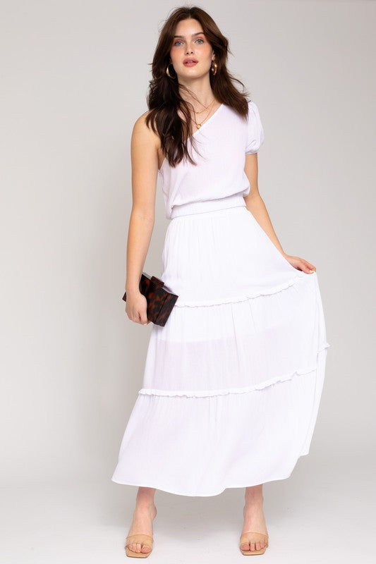 Women's Casual Loose Fit Tiered Midi Skirt