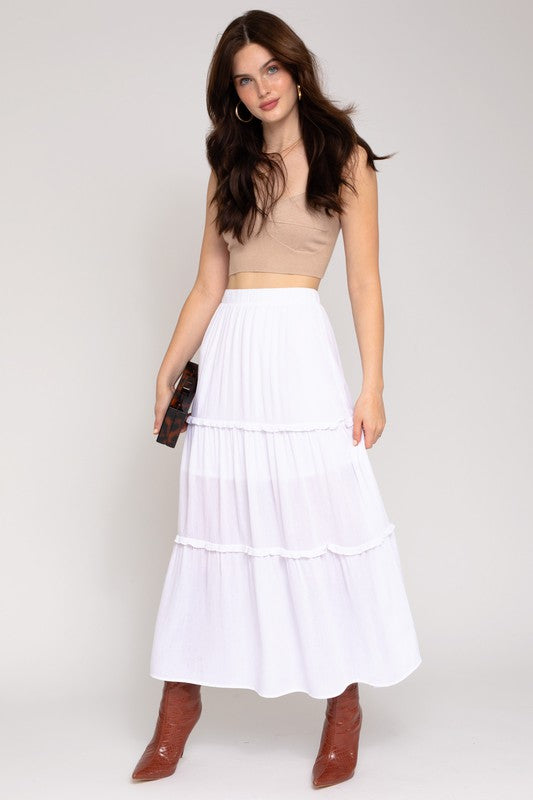 Women's Casual Loose Fit Tiered Midi Skirt