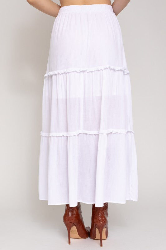 Women's Casual Loose Fit Tiered Midi Skirt