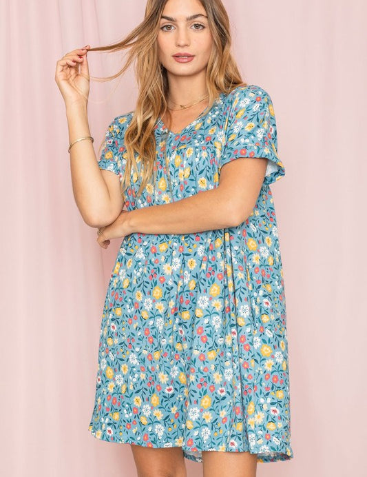 Women's Plus Size V-Neck Floral Baby Doll Dress