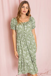 Women's Plus Floral Square Neck Puff Sleeve Dress