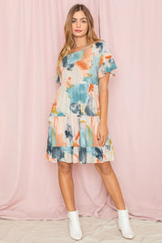 Women's Tie Dye Ruffle Tiered Midi Dress