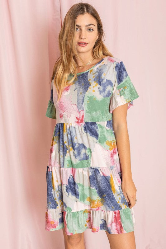 Women's Tie Dye Ruffle Tiered Midi Dress