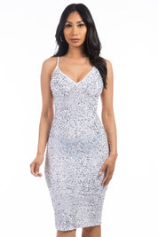 Women's Sleeveless Sequin V-Neck Party Dress