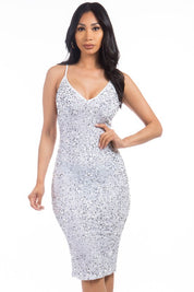 Women's Sleeveless Sequin V-Neck Party Dress