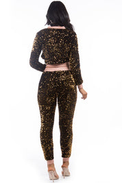 Women's Sexy Sequin Bomber Jacket and Pant Set