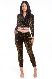 Women's Sexy Sequin Bomber Jacket and Pant Set