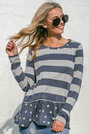 Women's Casual Loose Fit Polka Dot Stripe Tunic Top