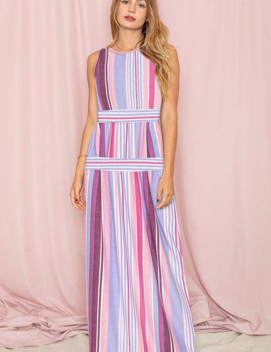 Sleeveless Mix Stripe Maxi Dress