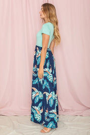 Women's Tropical Leaf Short Sleeve Maxi Dress