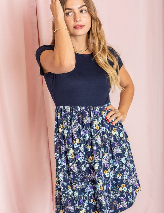 Women's Short Sleeve Floral Print Dress