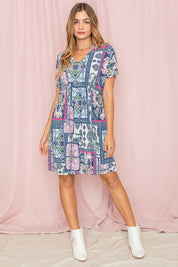 Women's Patchwork V-Neck Dolman Sleeve Dress