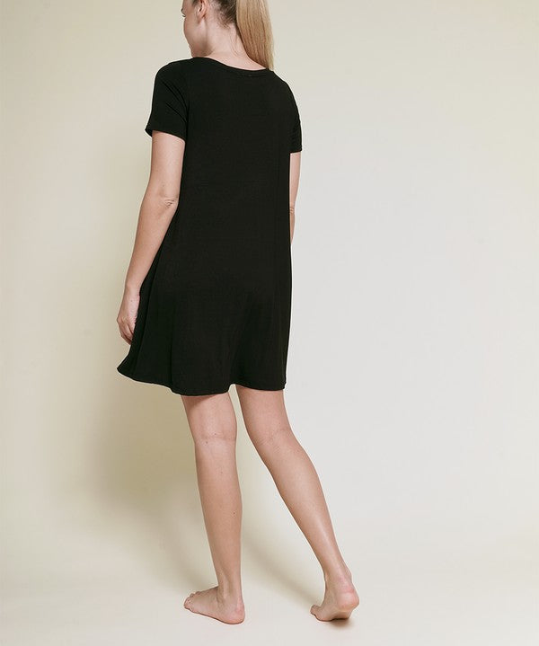 Women's Short Sleeve Bamboo Viscose Dress with Pockets