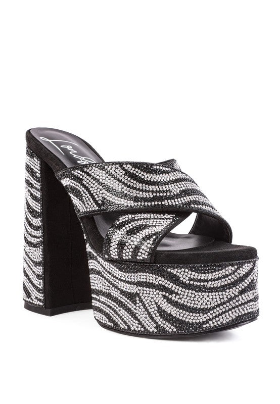 Women's High Platform Diamante Slide Sandals