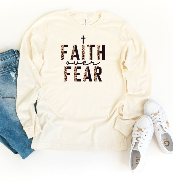 Unisex Leopard Print Long Sleeve Faith Statement Tee