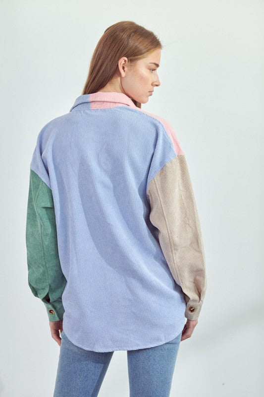 Women's Color Block Oversized Button Down Shirt