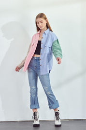 Women's Color Block Oversized Button Down Shirt