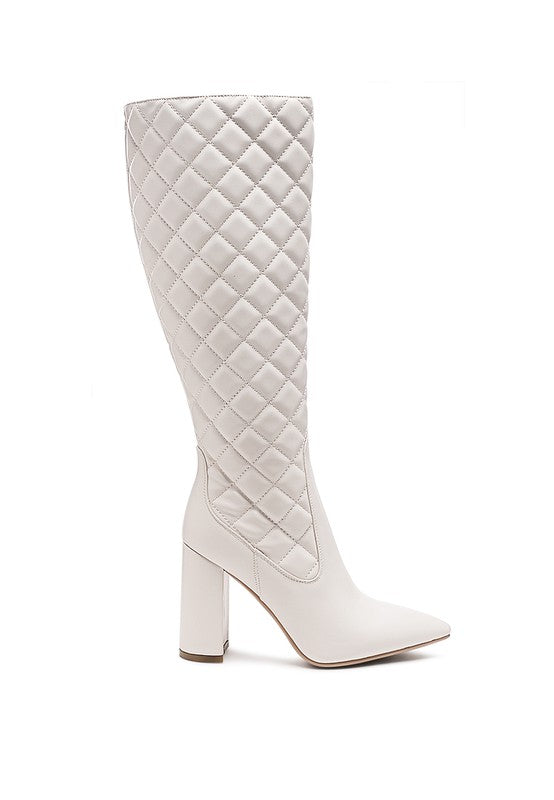 Women's Quilted Knee-High Block Heel Boots