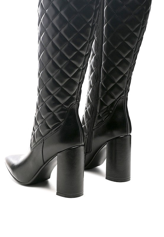 Women's Quilted Knee-High Block Heel Boots