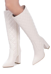 Women's Quilted Knee-High Block Heel Boots