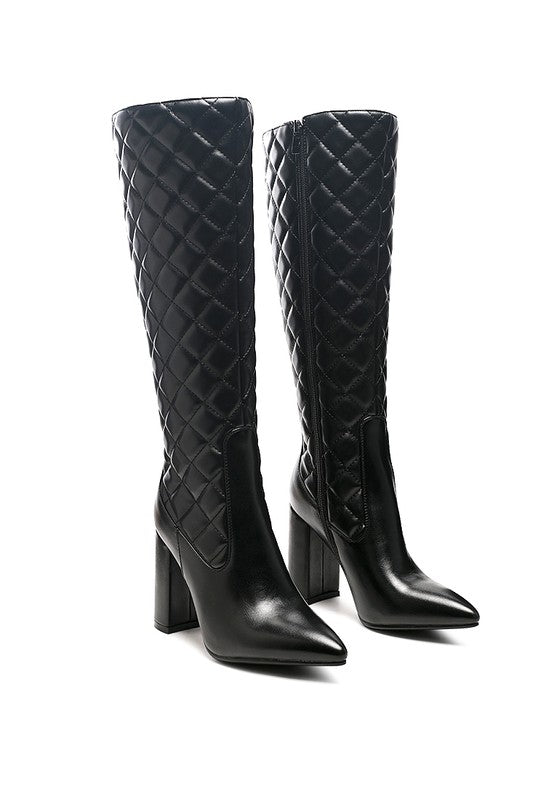 Women's Quilted Knee-High Block Heel Boots