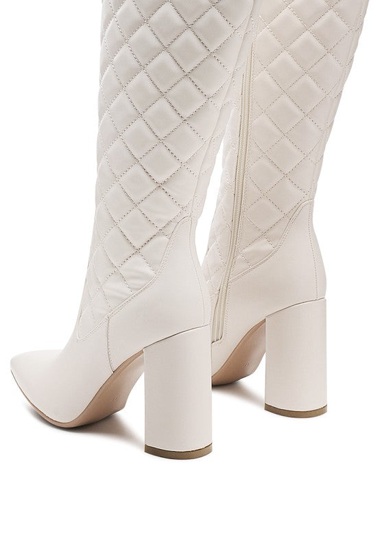 Women's Quilted Knee-High Block Heel Boots