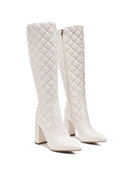 Women's Quilted Knee-High Block Heel Boots