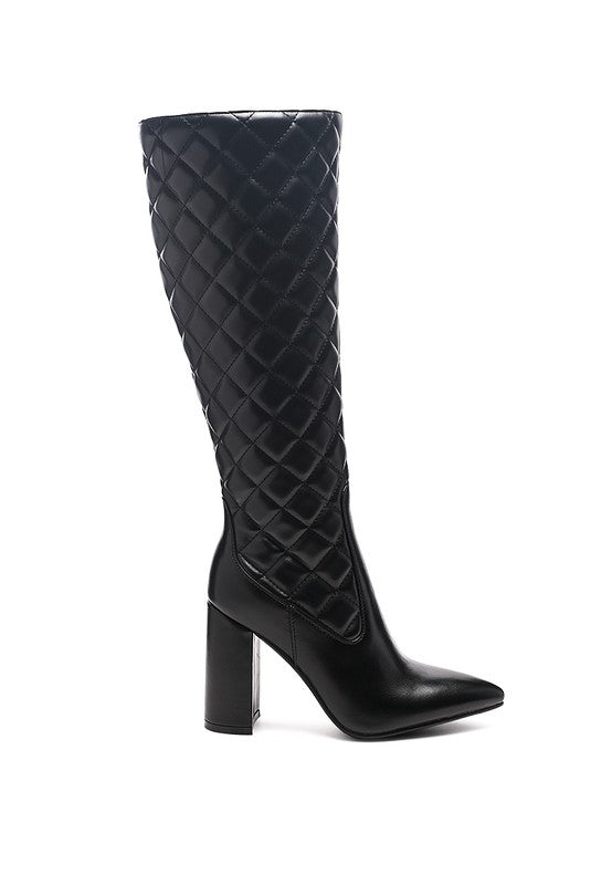 Women's Quilted Knee-High Block Heel Boots