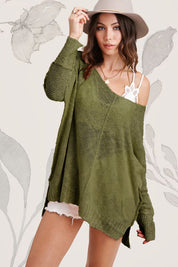 Women's Oversized V-Neck Stretch Sweater