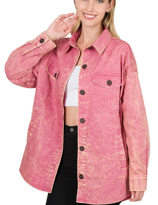 Women's Loose Fit Vintage Washed Cotton Shacket