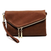 Women's Faux Leather Foldover Clutch with Detachable Strap