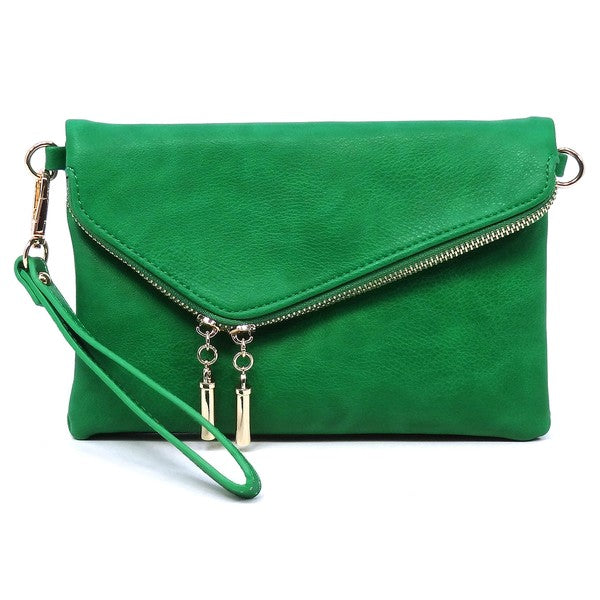 Women's Faux Leather Foldover Clutch with Detachable Strap