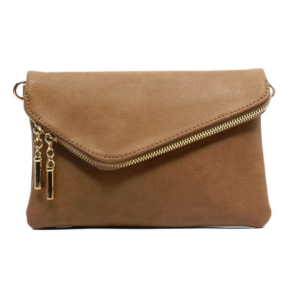 Women's Faux Leather Foldover Clutch with Detachable Strap