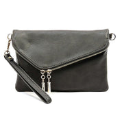 Women's Faux Leather Foldover Clutch with Detachable Strap