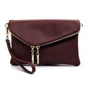 Women's Faux Leather Foldover Clutch with Detachable Strap