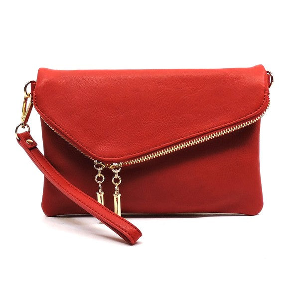 Women's Faux Leather Foldover Clutch with Detachable Strap