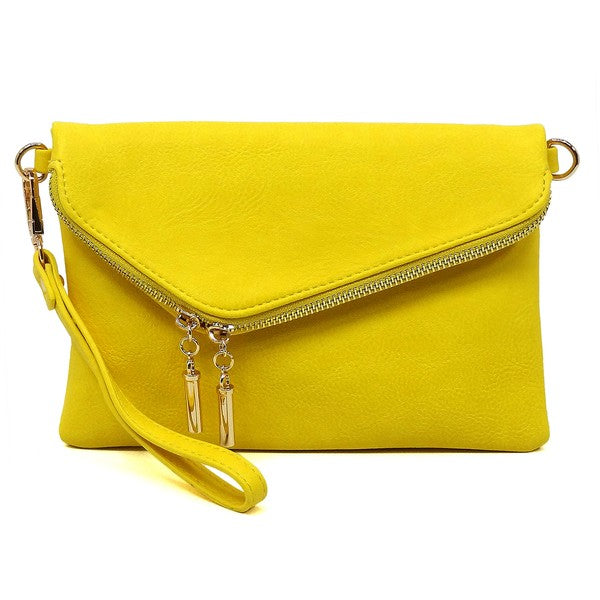 Women's Faux Leather Foldover Clutch with Detachable Strap