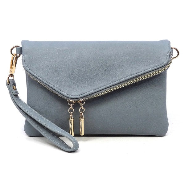 Women's Faux Leather Foldover Clutch with Detachable Strap