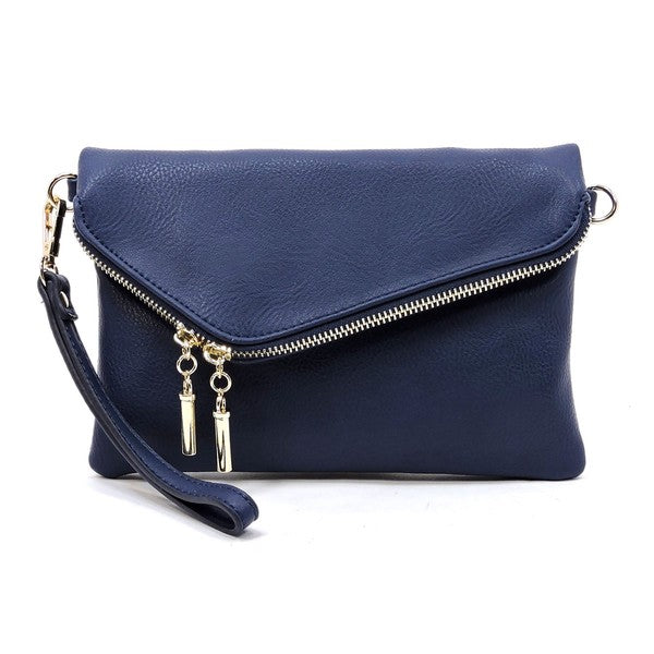 Women's Faux Leather Foldover Clutch with Detachable Strap