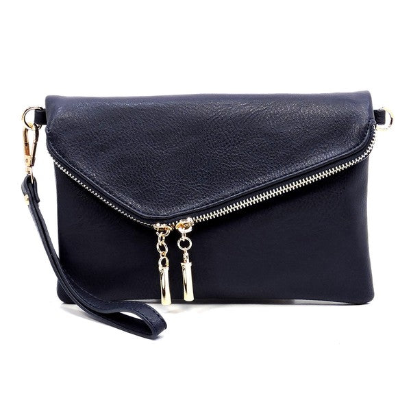 Women's Faux Leather Foldover Clutch with Detachable Strap