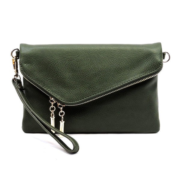 Women's Faux Leather Foldover Clutch with Detachable Strap