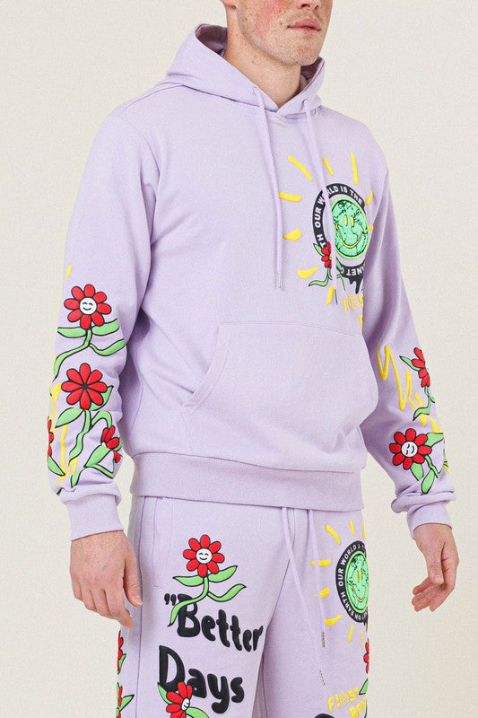 Women's Oversized Flower Graphic Terry Pullover