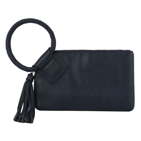 Women's Faux Leather Tassel Wristlet Clutch