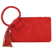 Women's Faux Leather Tassel Wristlet Clutch