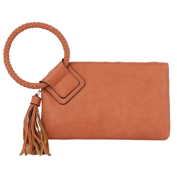 Women's Faux Leather Tassel Wristlet Clutch