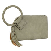 Women's Faux Leather Tassel Wristlet Clutch