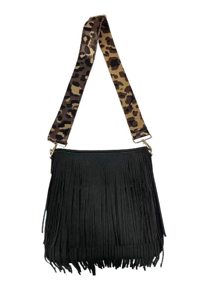 Women's Suede Fringe Bucket Handbag with Magnetic Closure