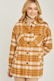 Women's Oversized Plaid Woven Long Sleeve Shacket