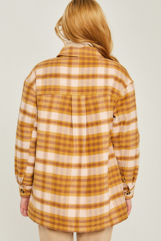 Women's Oversized Plaid Woven Long Sleeve Shacket