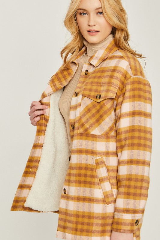 Women's Oversized Plaid Woven Long Sleeve Shacket